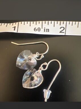 Crystal Heart Drop Earrings - Clear Heart Dangle (Unbranded)